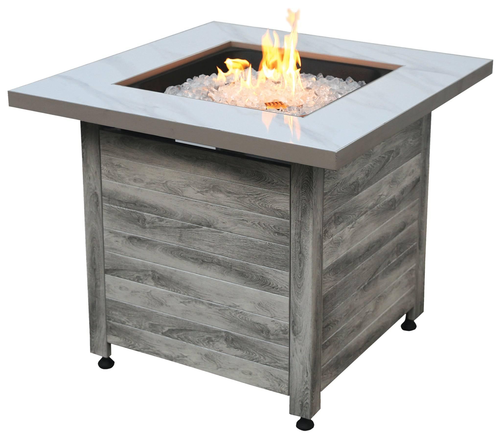 Endless Summer The Chesapeake, 30" Faux Marble Top Faux Weather Wood Base Propane Fire Pit Table - Kozy Korner Fire Pits