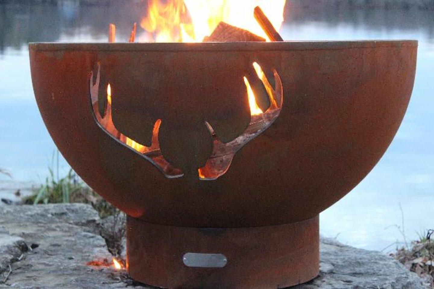Fire Pit Art Antlers Steel Outdoor Wood Burning Fire Pit - Kozy Korner Fire Pits
