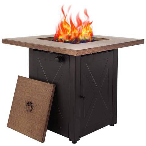 LEGACY HEATING 28 Inch Propane Fire Pit Tables for Outside Patio Wood look Gas Square 50000BTU - Kozy Korner Fire Pits