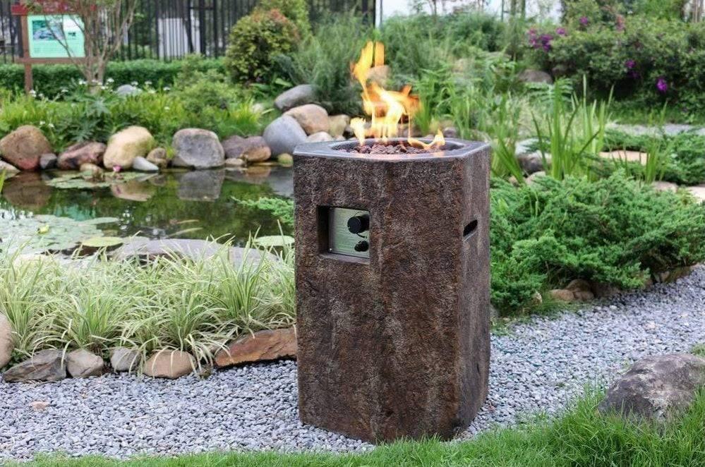Modeno Basalt Concrete Column Propane Outdoor Fire Pit - Kozy Korner Fire Pits